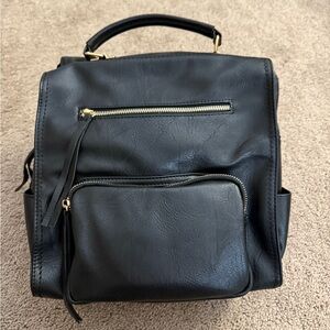 Metro Muse Backpack Women Medium Black Vegan Leather Travel Work School Baby Bag